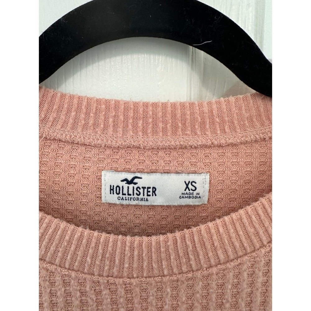 Hollister Womens XS Pink Waffle Knit Crossover Front Thermal Long Sleeve Top - Picture 2 of 4